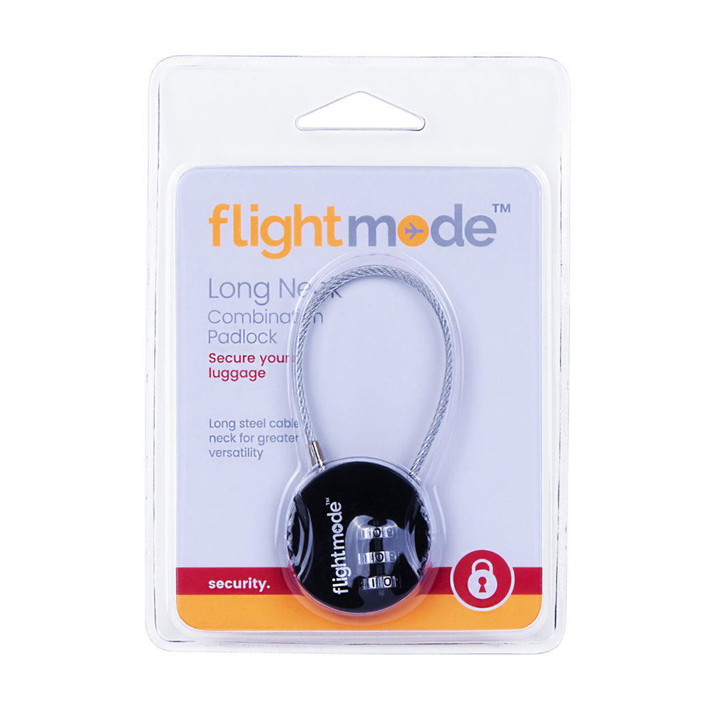 2PK Flightmode 3 Dial Long Neck Cable Combination Padlock Security Lock - Black