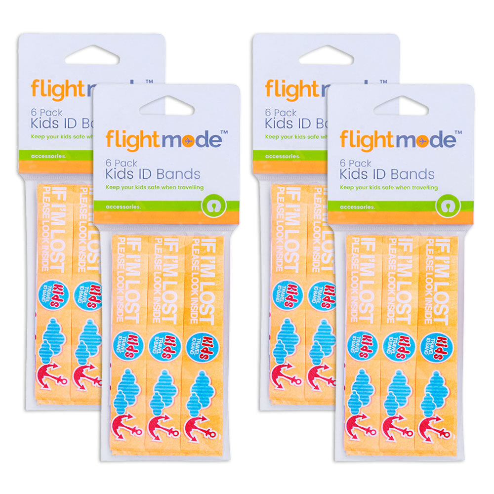 4x 6pk Flightmode Waterproof Safety Travel Infoband Kids Id Bands