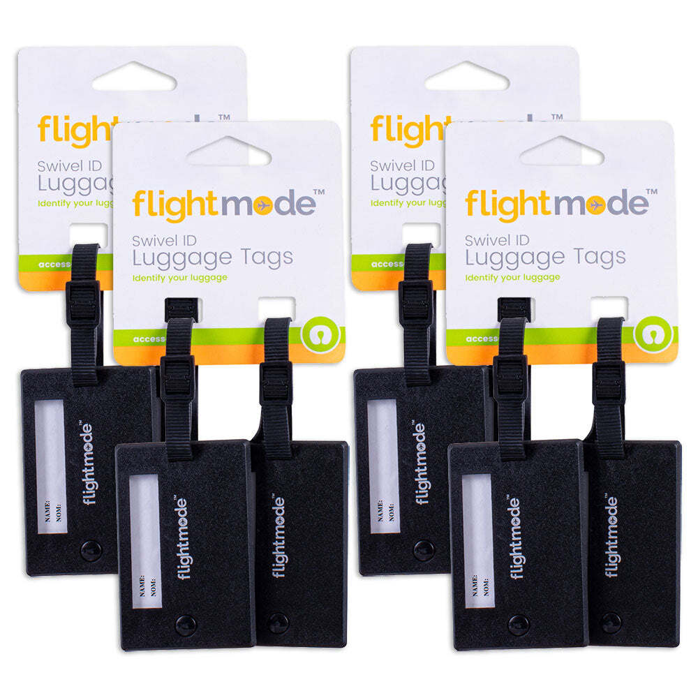 4x 2pc Flightmode 8.5cm Swivel Durable Luggage Id Tags - Black/Silver