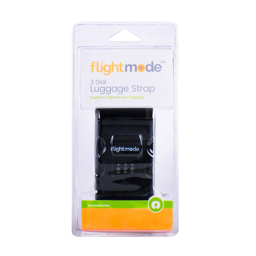 3PK Flightmode 3 Dial Woven Adjustable Lock Safe Luggage Strap - Black