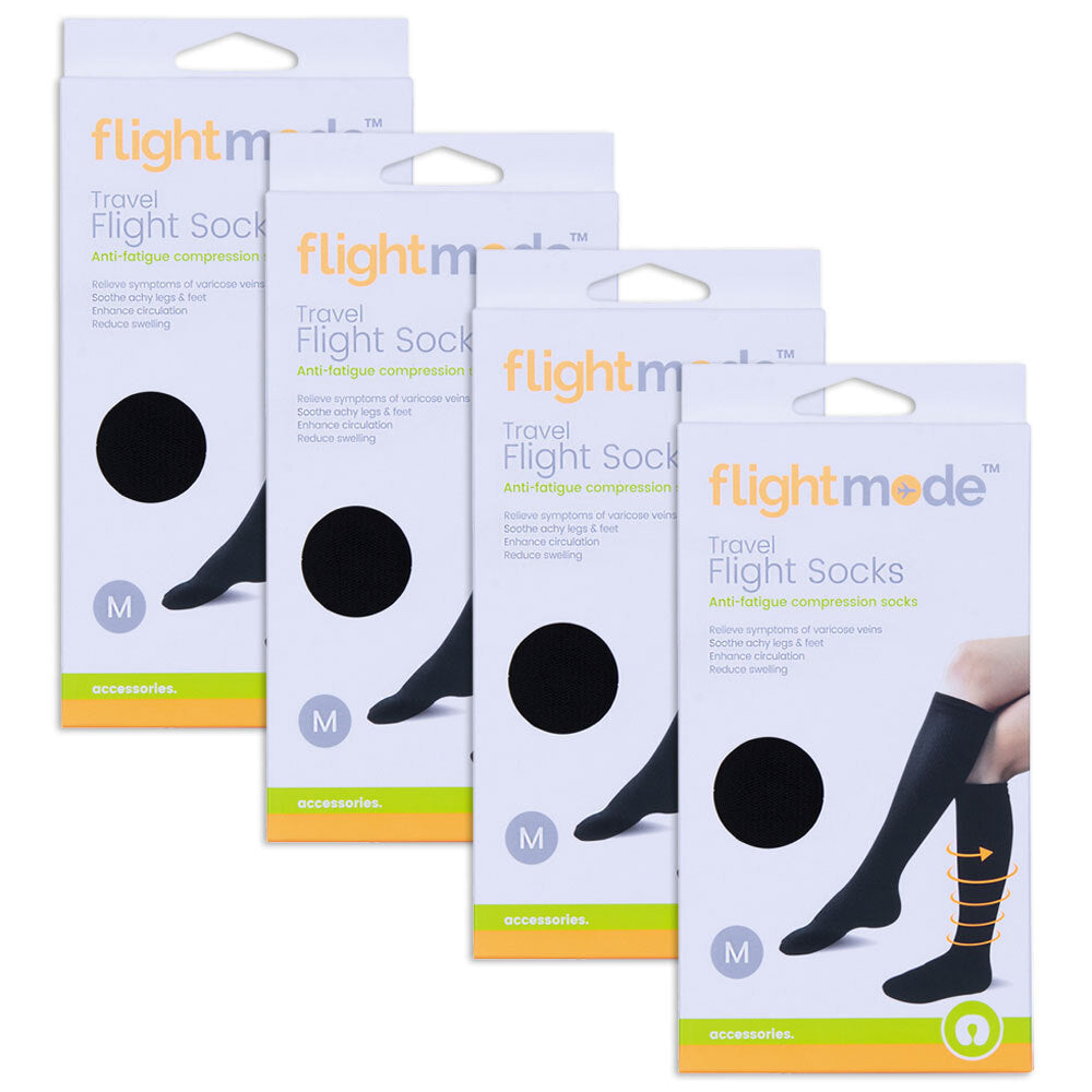 4x Flightmode Unisex 10-12.5cm Anti-Swelling Flight Socks M BLK