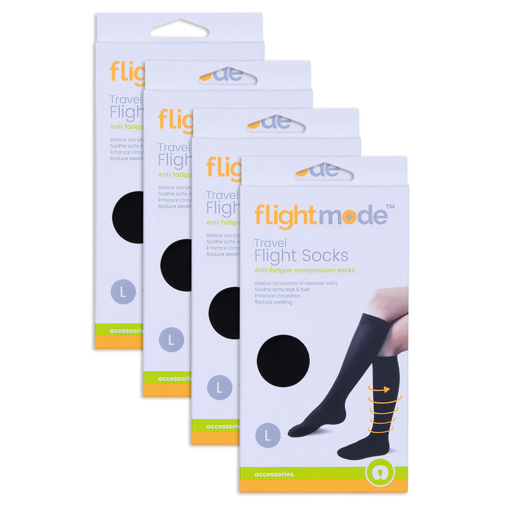 4x Flightmode Unisex 10-12.5cm Anti-Swelling Flight Socks L BLK