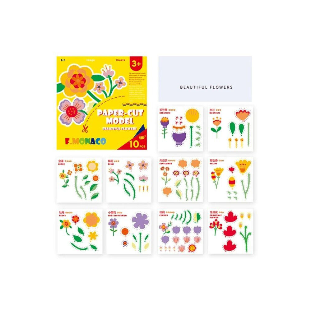 3x 60pc Flower Monaco Paper-Cut Model Beautiful Flowers DIY Art & Craft Kids - 3y+