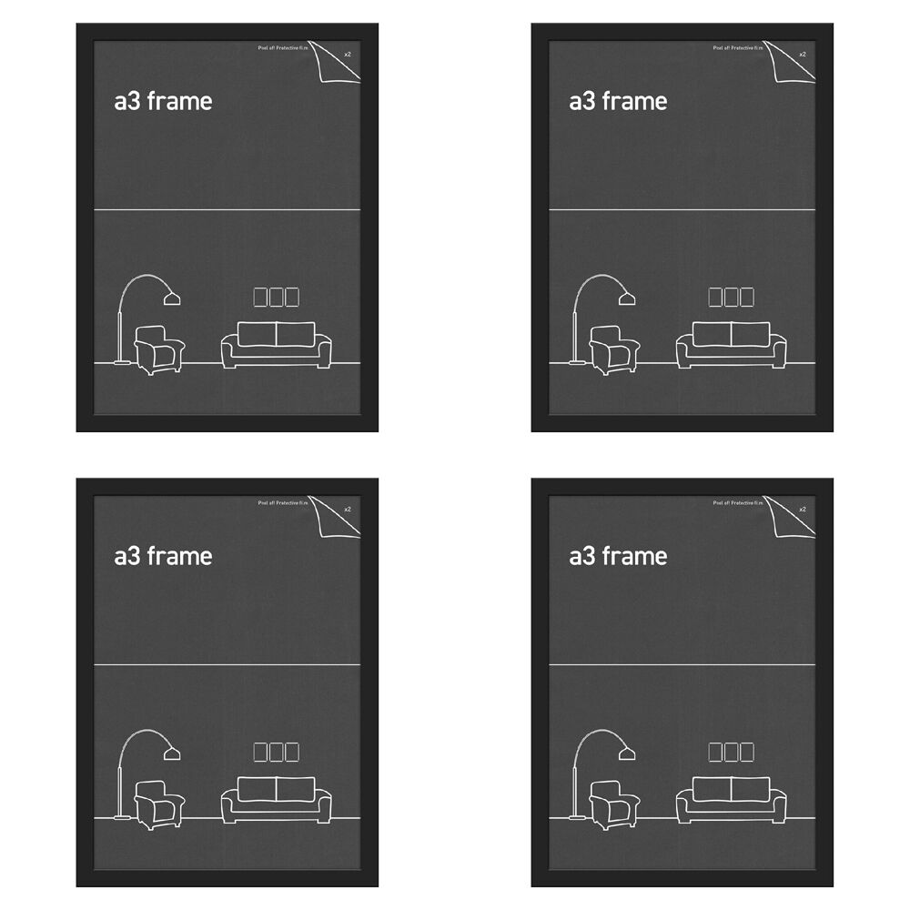 4PK Impact Merch Classic Picture Frame Fits A3 Print 42x30cm - Black