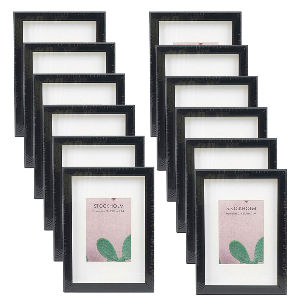 12PK Unigift Stockholm Wooden/Glass Picture Photo Frame A4 21x30cm Black