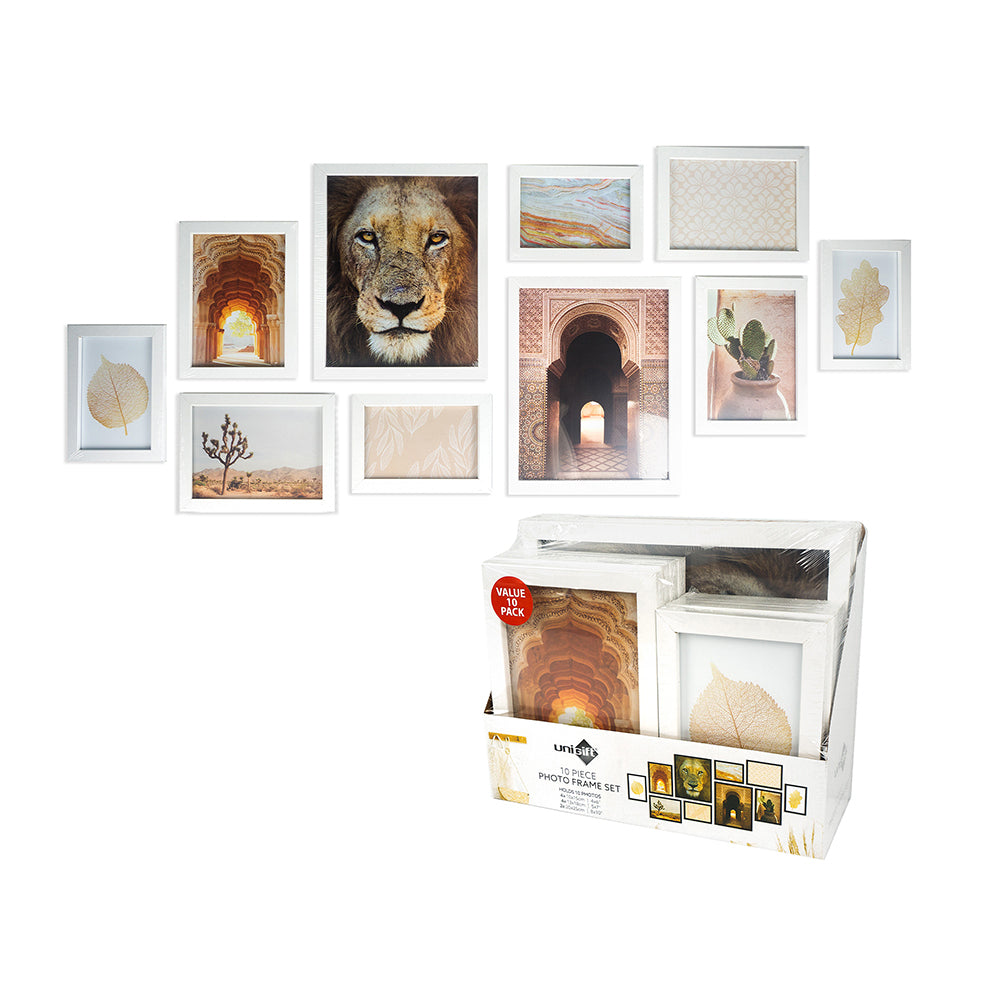 10PK Unigift Assorted MDF Picture/Photo Frame Pack Set - White
