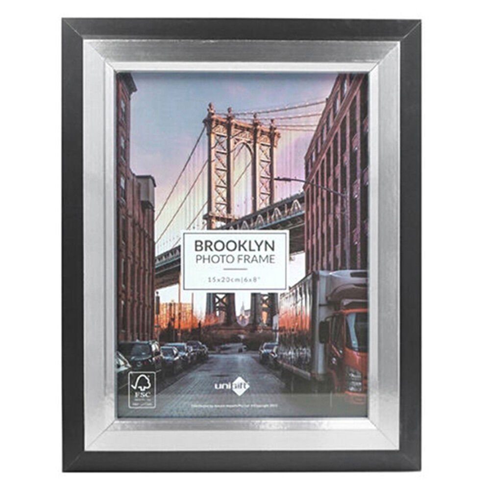 6PK Unigift Brooklyn Wooden/Glass Picture Photo Frame 15x20cm Black/Silver