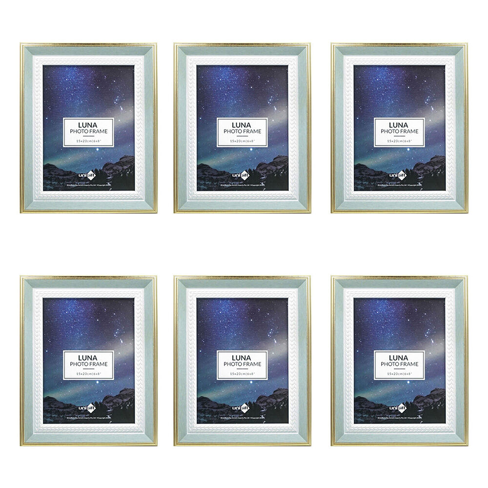 6PK Unigift Luna Gold Trim Border Glass Picture Photo Frame 15x20cm Green