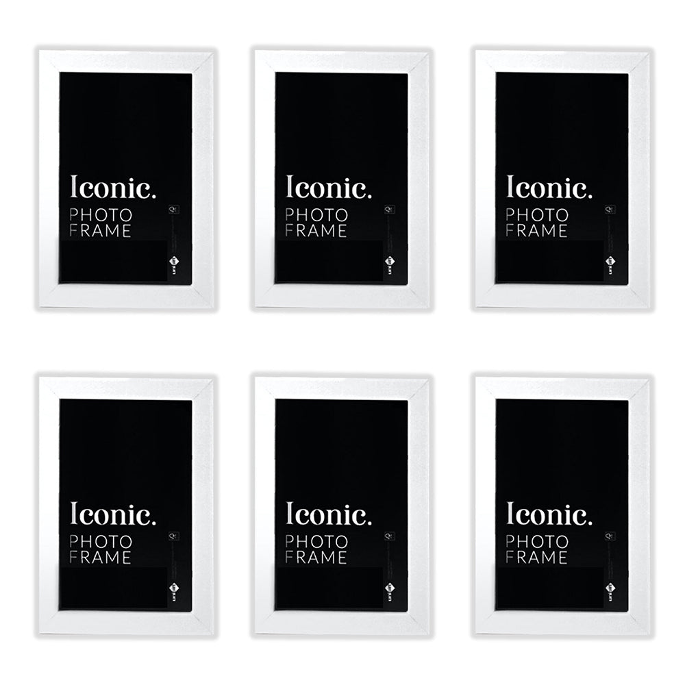 6PK Unigift A4 Iconic MDF Glass Photo Frame Picture Holder - White