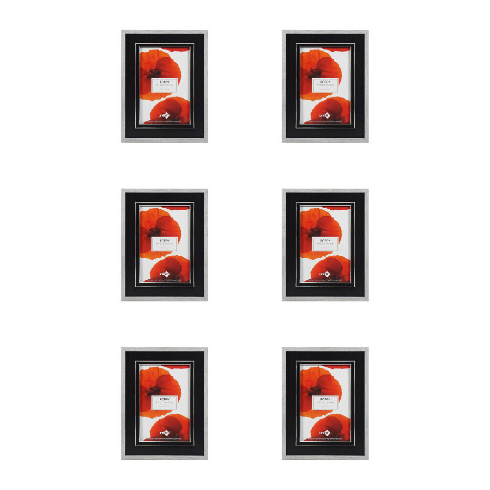 6PK Unigift Poppy Photo Frame Picture Holder 10x15cm - Black/Grey
