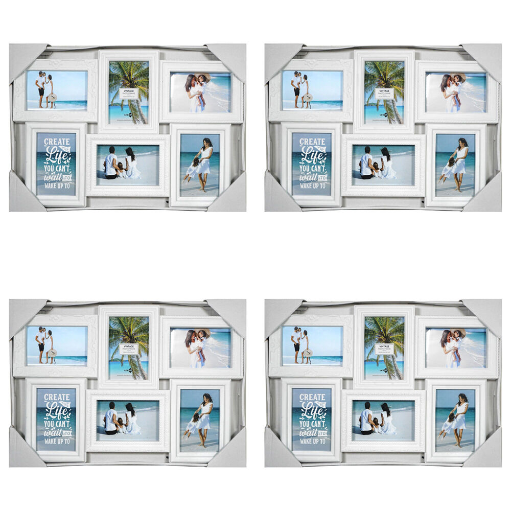 4PK Unigift Vintage Collage 6-Openings Photo Frame 37x52cm - White