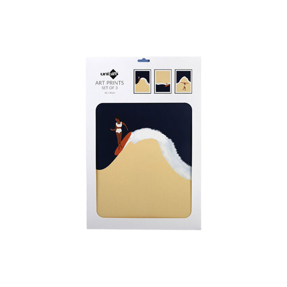 3pc Unigift Art Prints Poster Surfer 30x40cm - Assorted