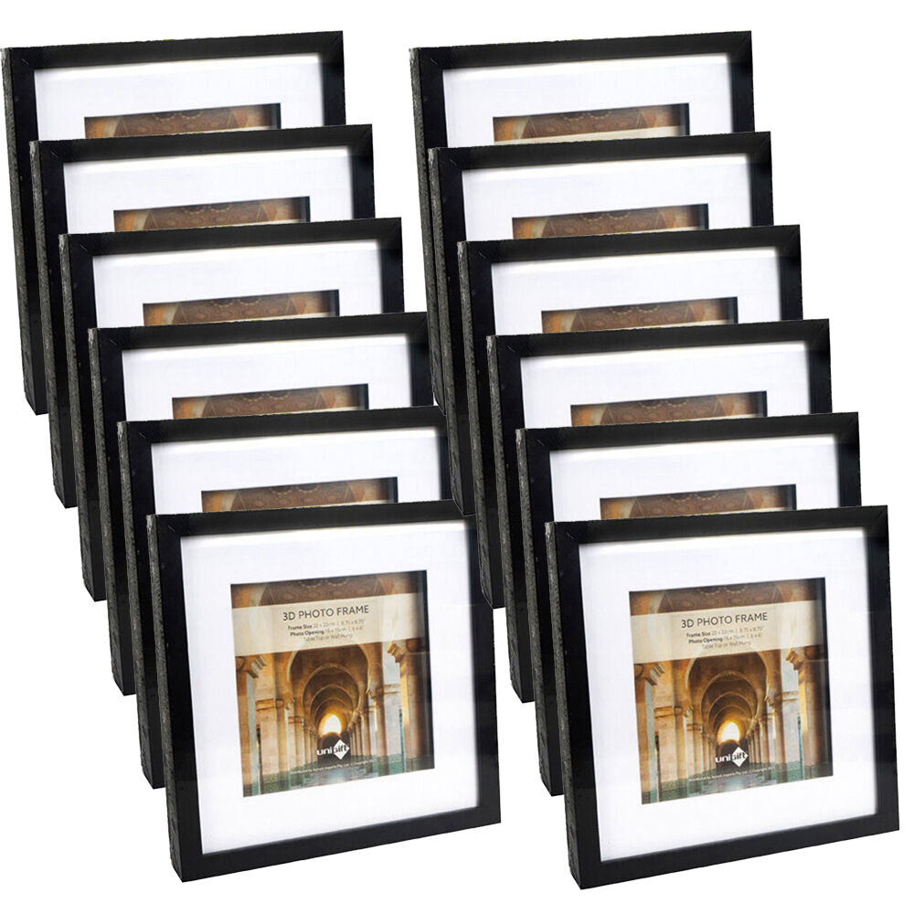 12PK Unigift 3D Wooden/Glass Picture Photo Frame 22x22cm/15x15cm Black