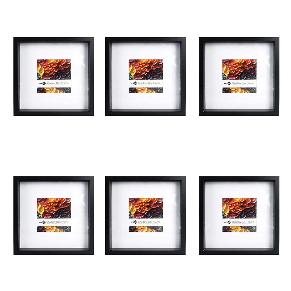 6PK Unigift Shadow Box Wooden/Glass Picture Photo Frame 30x30cm/15x15cm Black