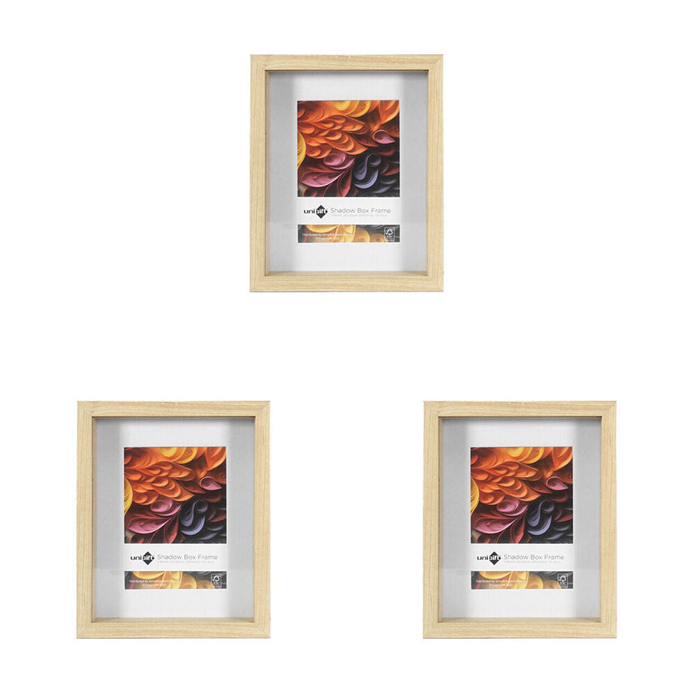 3PK Unigift Shadow Box Wooden/Glass Picture Photo Frame 20x25cm/13x18cm Natural