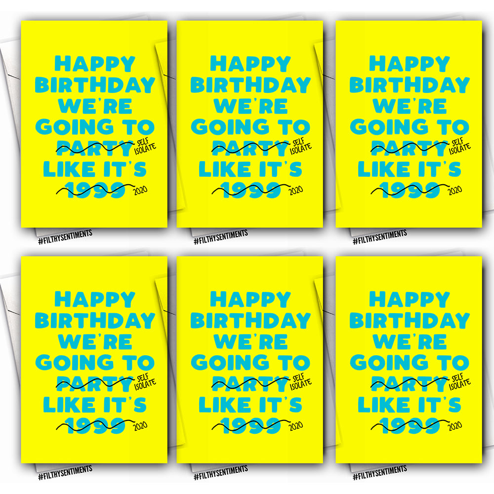6PK Filthy Sentiments A5 Party Like It's 1999 Blank Greeting Card w/ Envelope