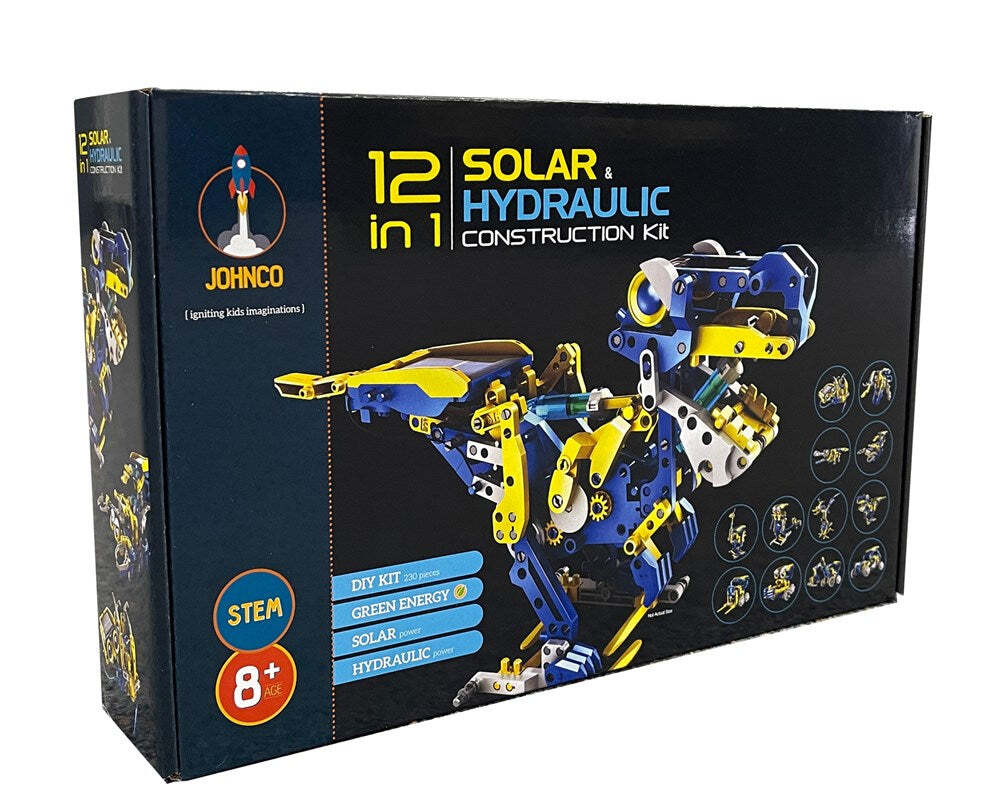 Johnco 12-in-1 Solar & Hydraulic Construction Kit Kids Learning Toy 8y+