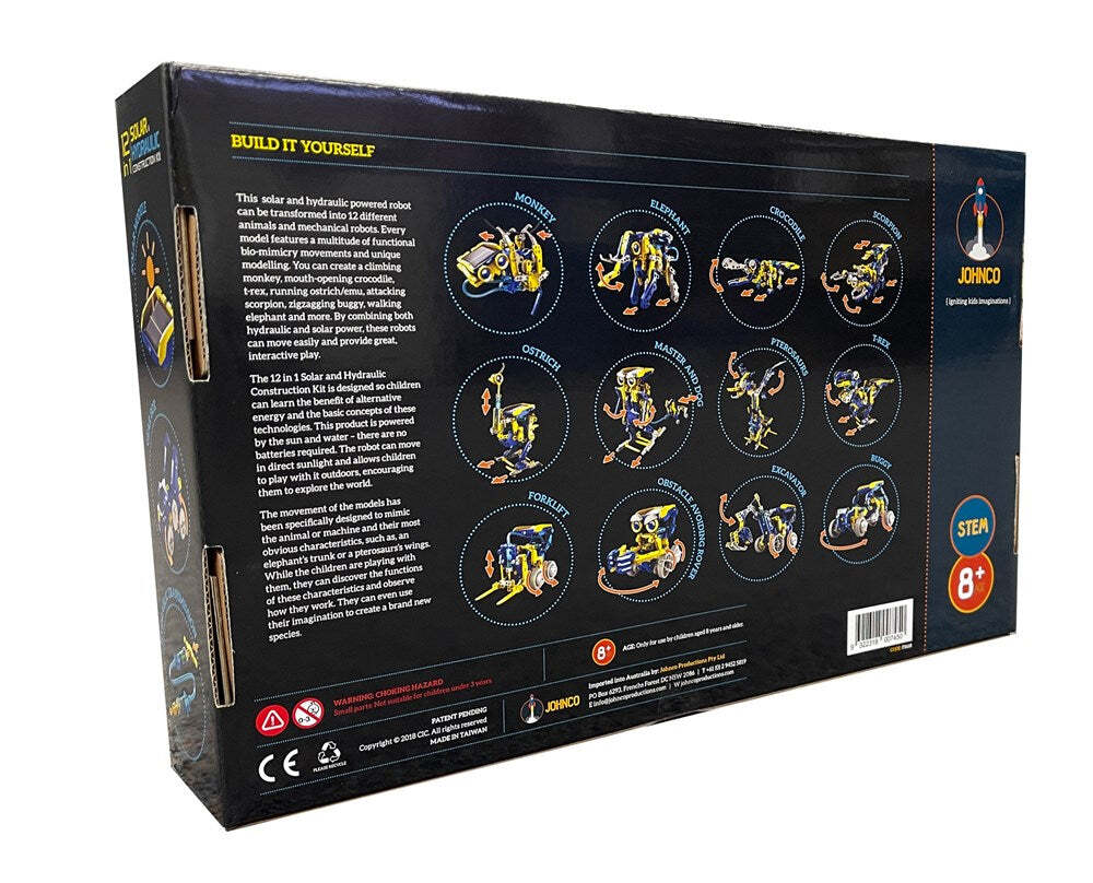 Johnco 12-in-1 Solar & Hydraulic Construction Kit Kids Learning Toy 8y+