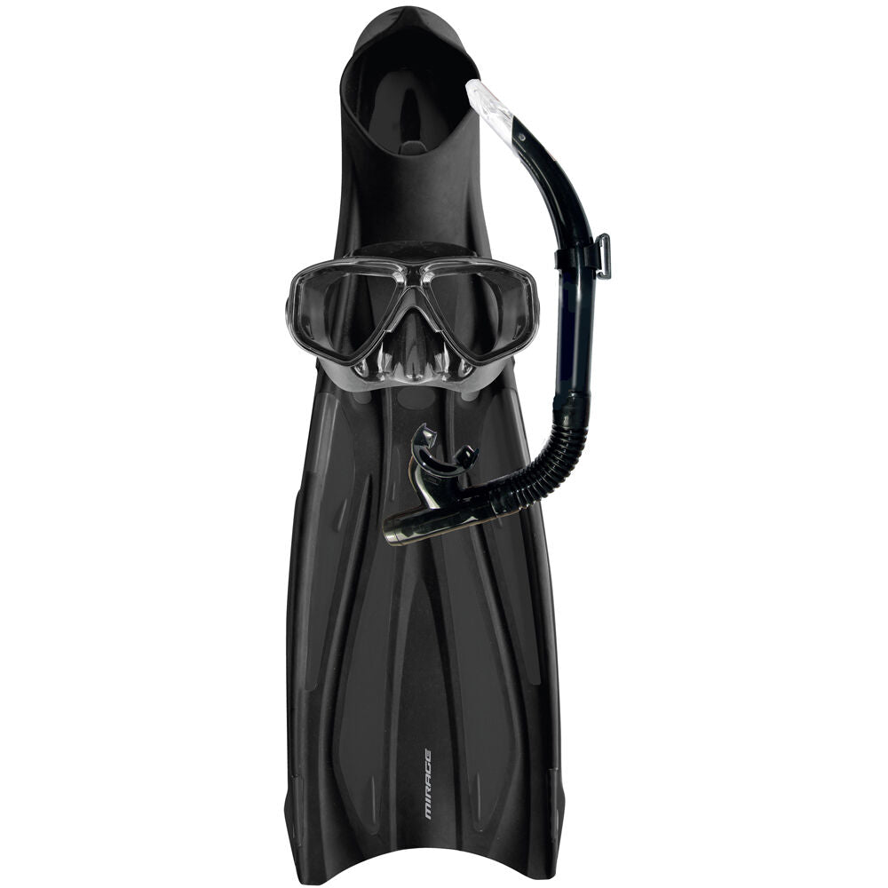 4pc Mirage Barracuda Snorkelling Mask/Snorkel/Fins Set Black
