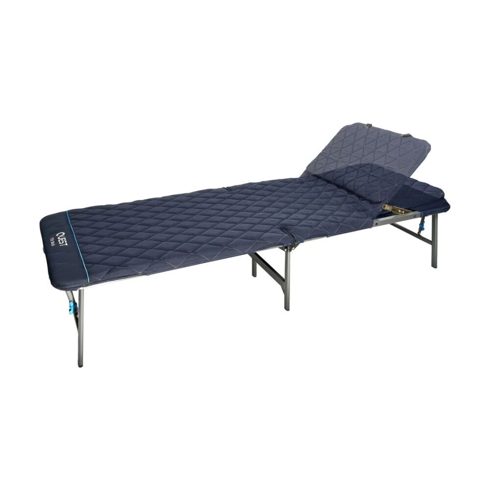 Quest Outdoors Flat Fold Camping Bed Tilt Back Reclining Head Steel Frame 2x0.8m