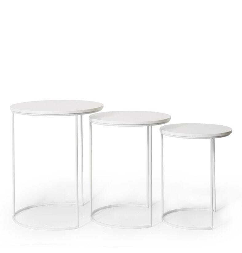 3pc E Style Duke Round Metal/MDF Side Table Set - White