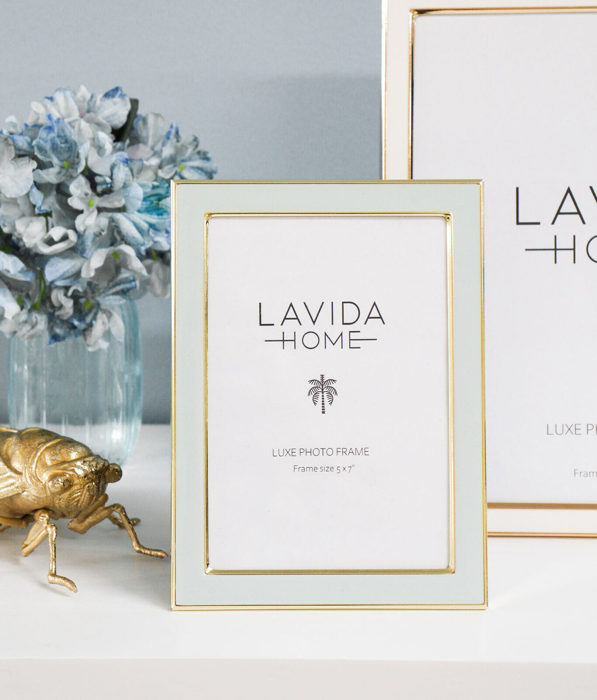 LVD Enamel Iron Glass Luxe 5x7" Photo Frame Display - Cloud/Gold