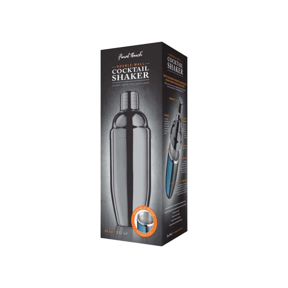 Final Touch Insulated Double Wall Chrome Cocktail Shaker Black
