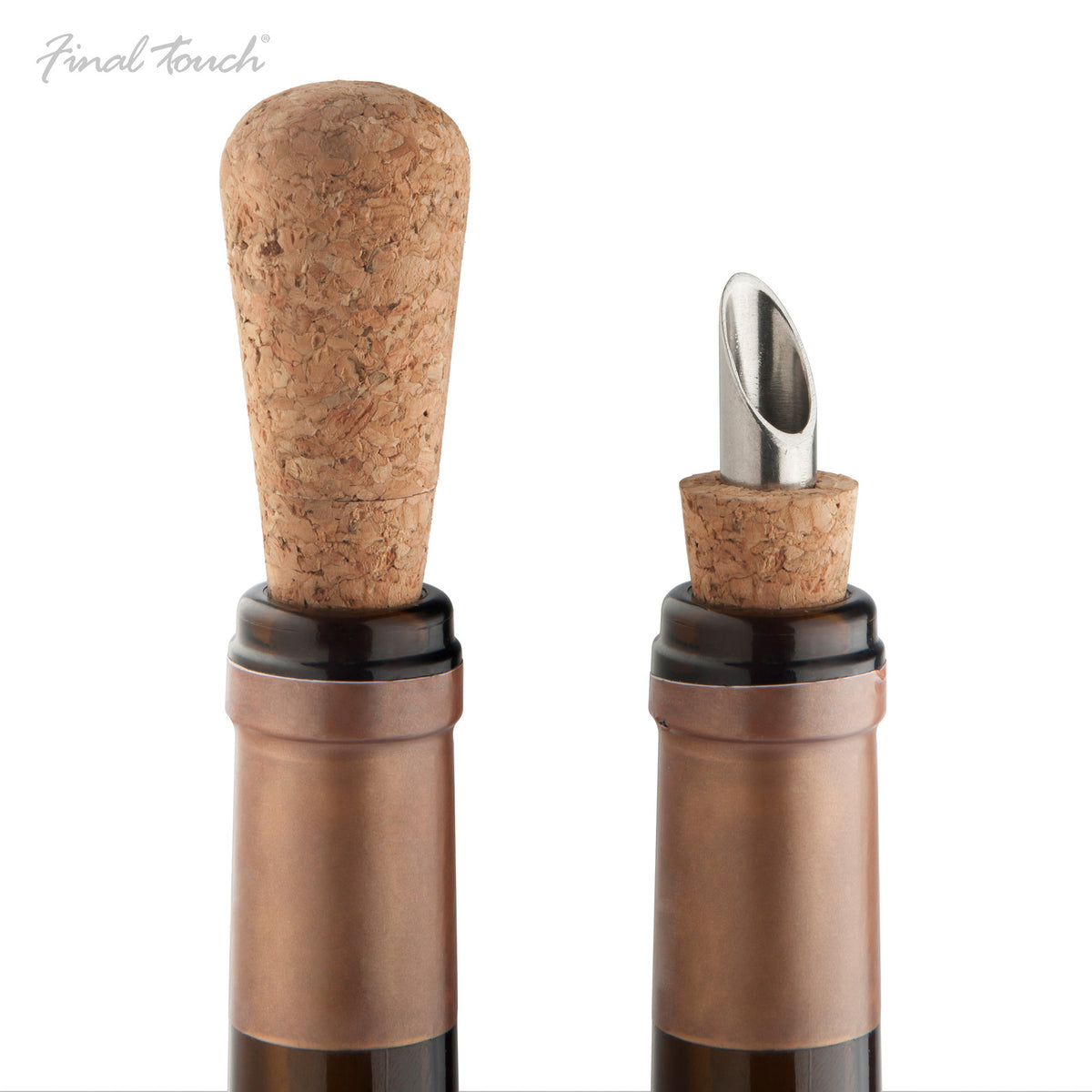 2pc Final Touch Cork Bottle Stopper and Pourer Spout Spirits Barware