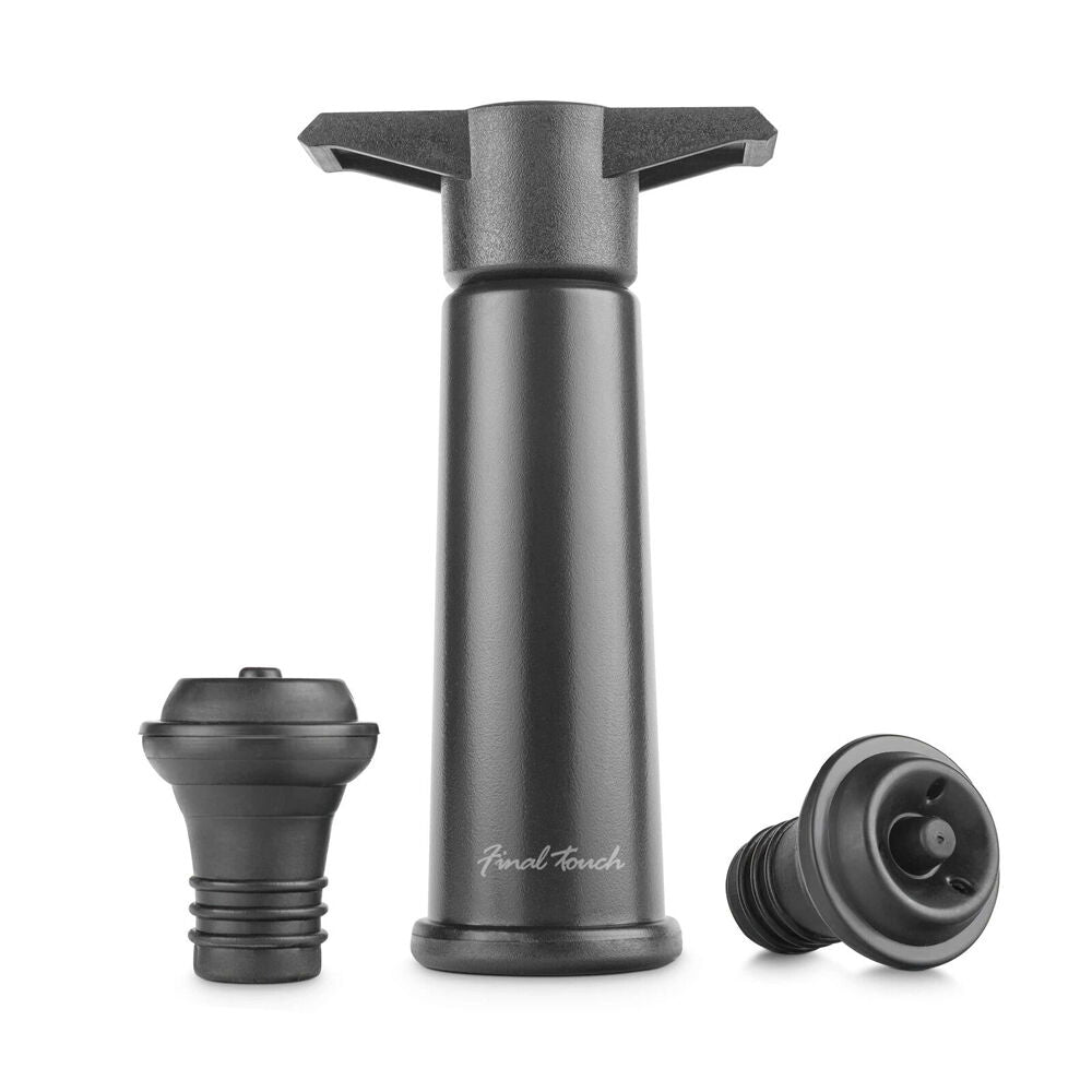 2PK Final Touch Wine Bottle Pump w/ Two Stoppers - Black