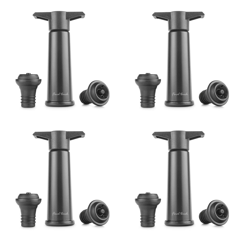 4PK Final Touch Wine Bottle Pump w/ Two Stoppers - Black