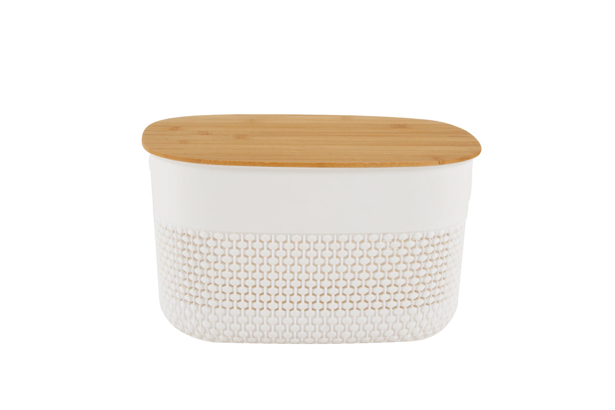 Home Expression 27x22cm Oval Plastic Basket w/ Lid Organiser - White