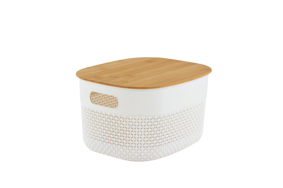 Home Expression 27x22cm Oval Plastic Basket w/ Lid Organiser - White