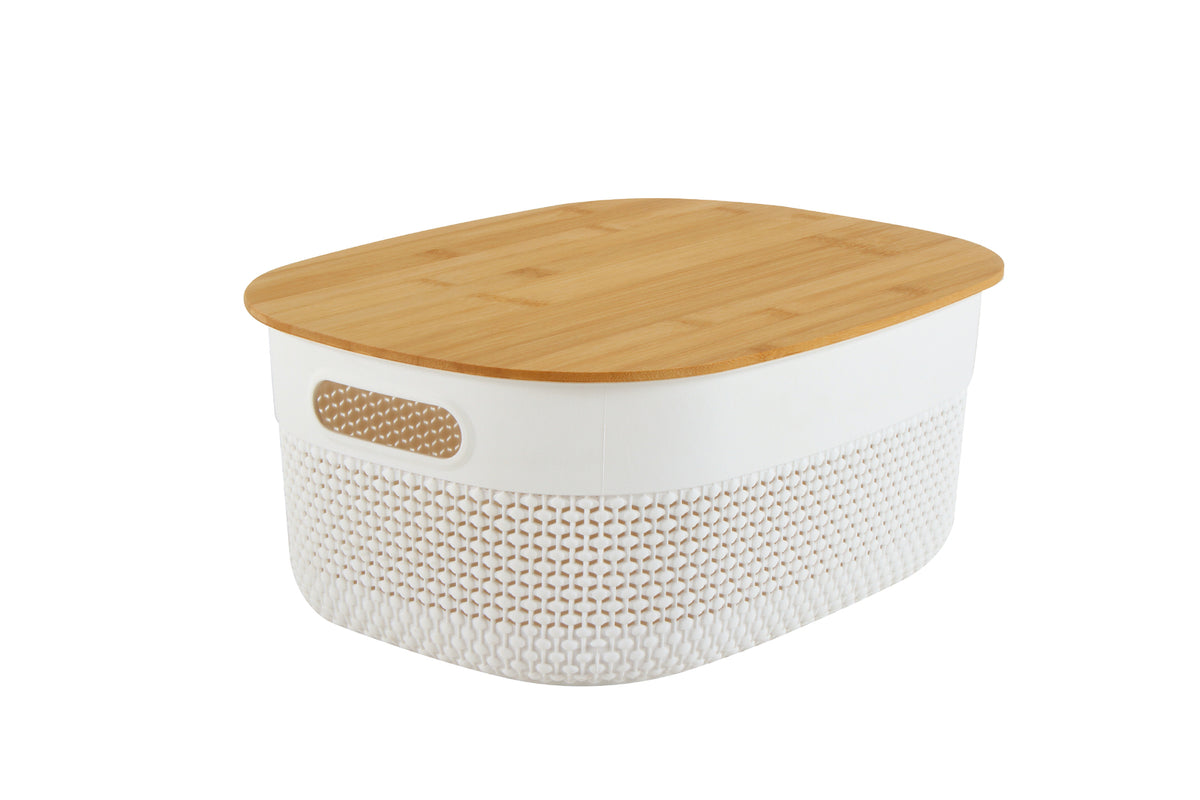 Home Expression 38x29cm Oval Plastic Basket w/ Lid Organiser - White