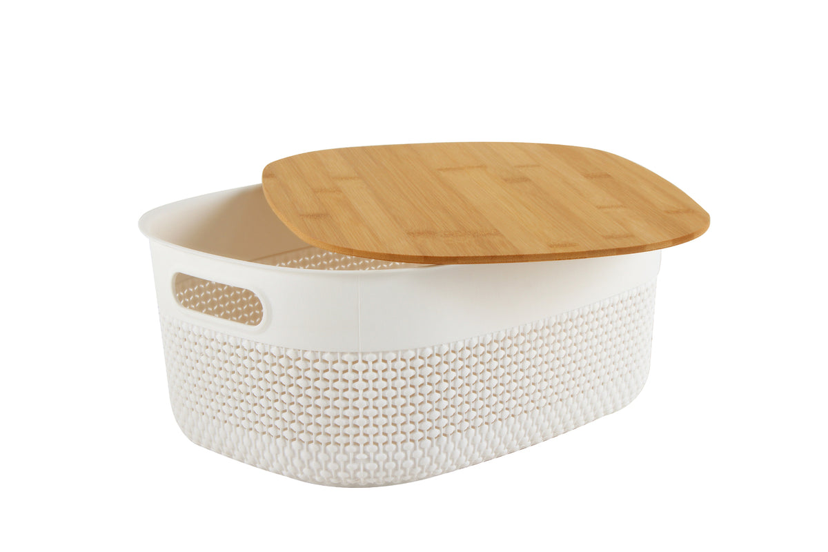 Home Expression 38x29cm Oval Plastic Basket w/ Lid Organiser - White