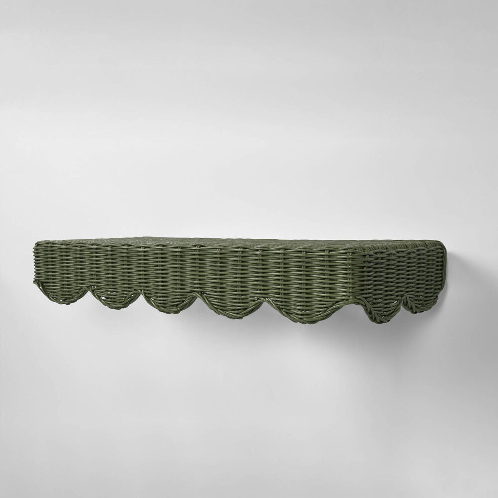 Belle Rattan Woven Hanging Wall Shelf 60x25cm - Green