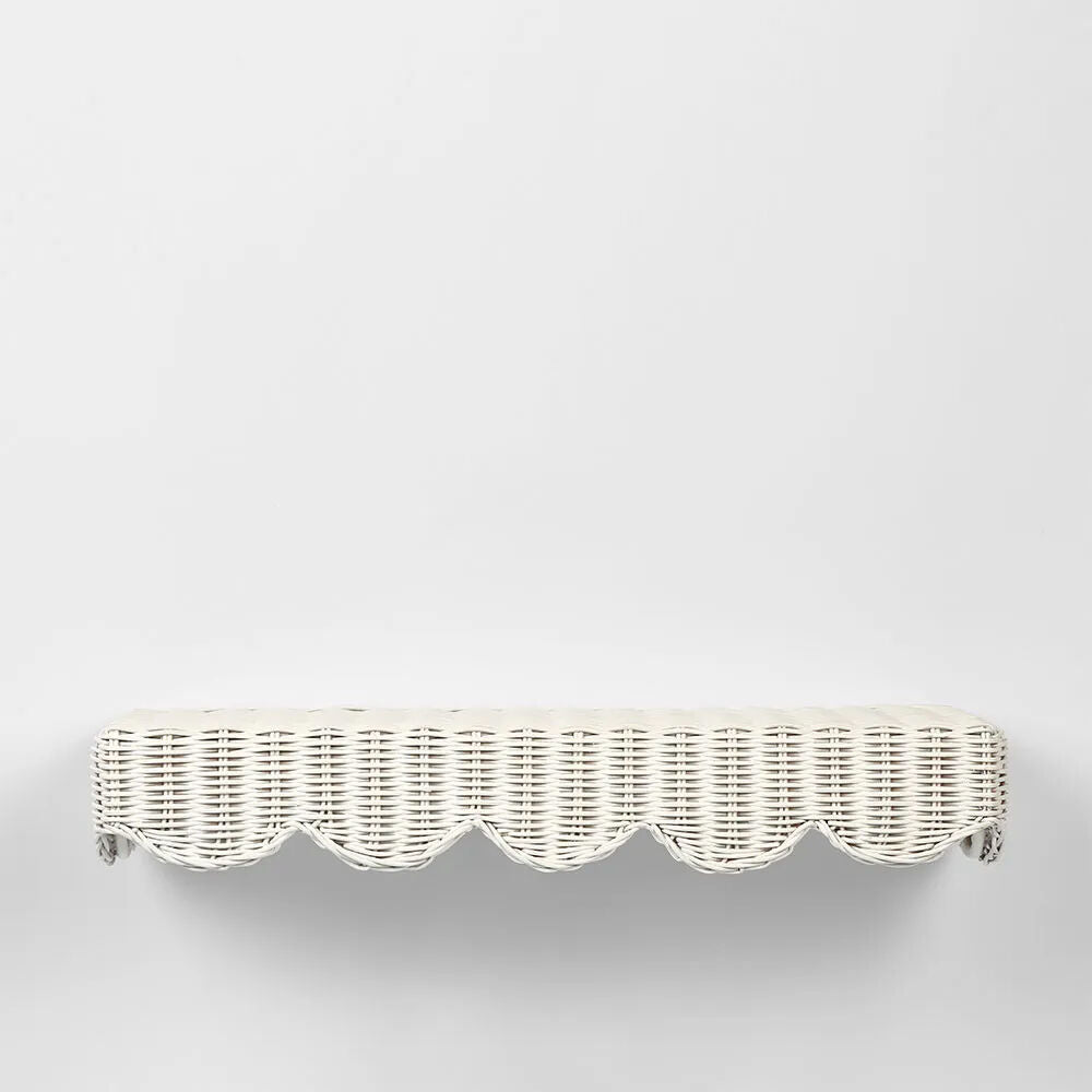 Belle Rattan Woven Hanging Wall Shelf 60x25cm - White