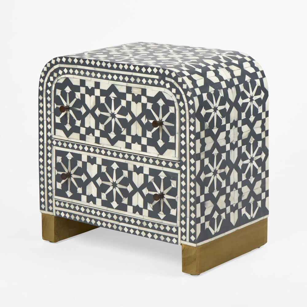 Belle Adina Plyboard Bone Inlay Bedside Table 45x45cm - Grey