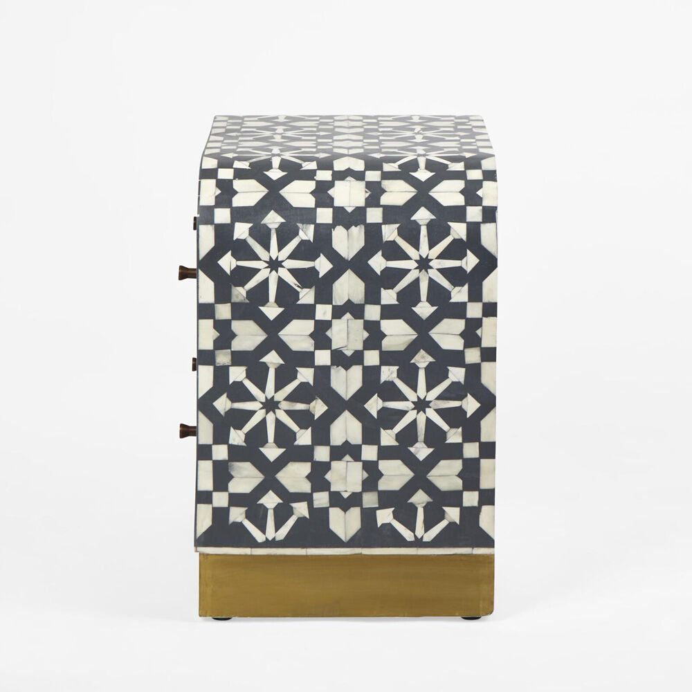 Belle Adina Plyboard Bone Inlay Bedside Table 45x45cm - Grey