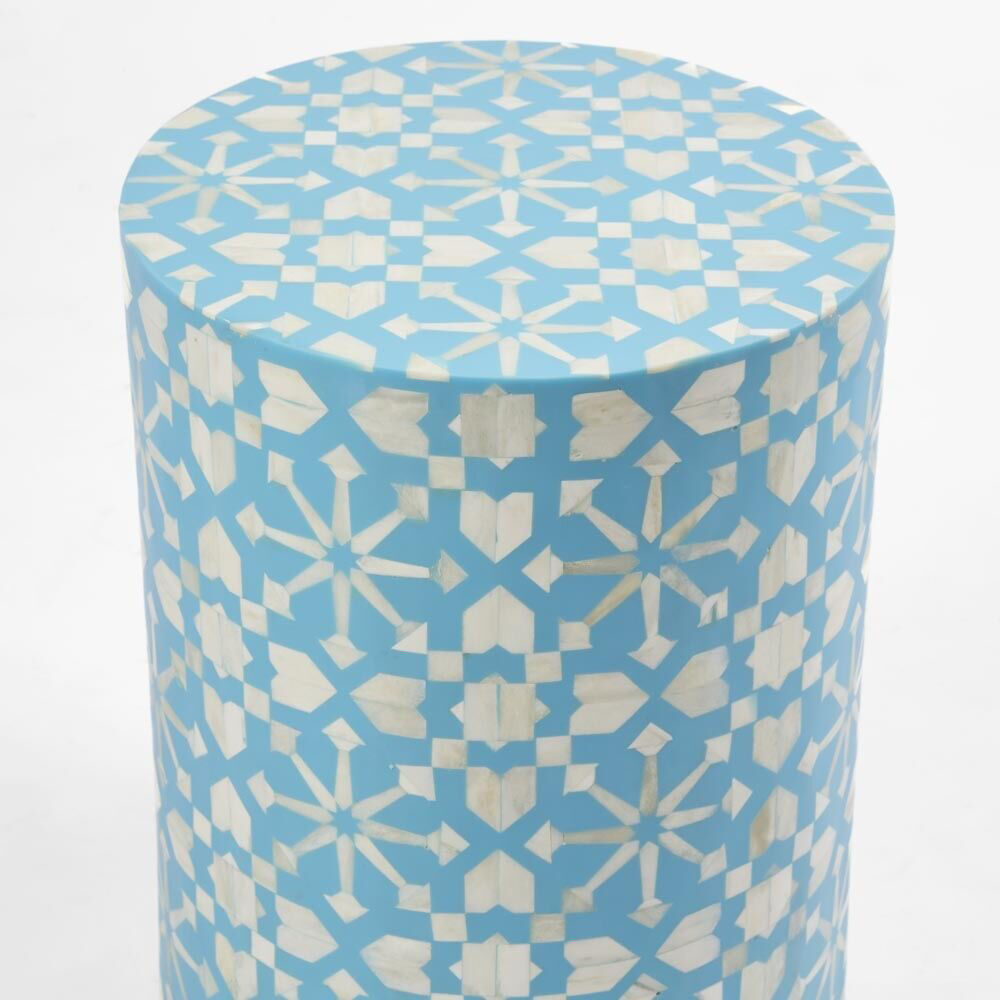Belle Adina Plyboard Bone Inlay Side Table 35x45cm - Aqua