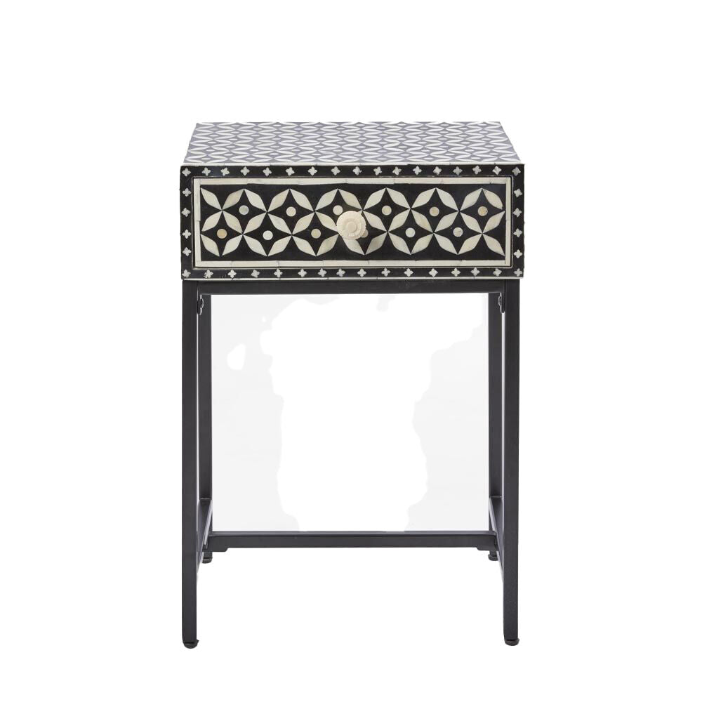Belle Stella Bone Inlay Bedside Table w/ Drawer 45x65cm - Black