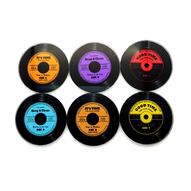 6pc Record Coasters Coffee/Tea Table Protector Round Glass Assorted