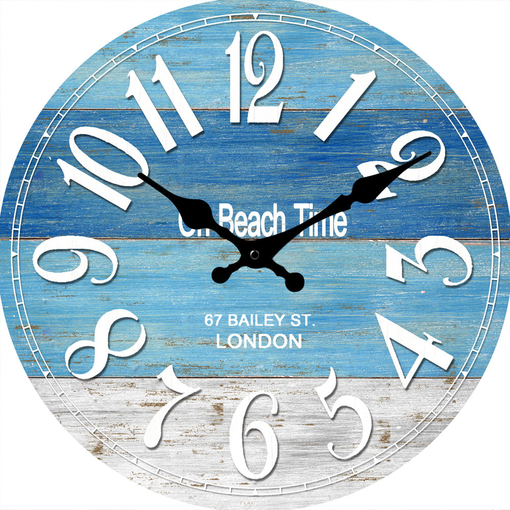 On Beach Time Glass Analogue Hanging Wall Clock 30cm Round Home Decor