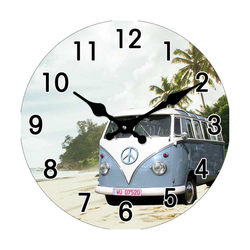 Combi Beach Glass Analogue Hanging Wall Clock 30cm Round Decor
