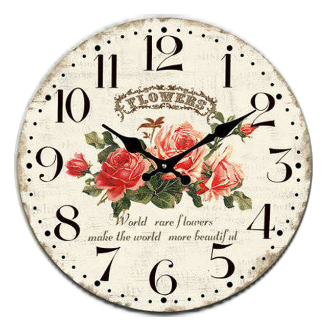 World Rare Flowers Glass Analogue Standing Desk Clock 17cm Round Decor
