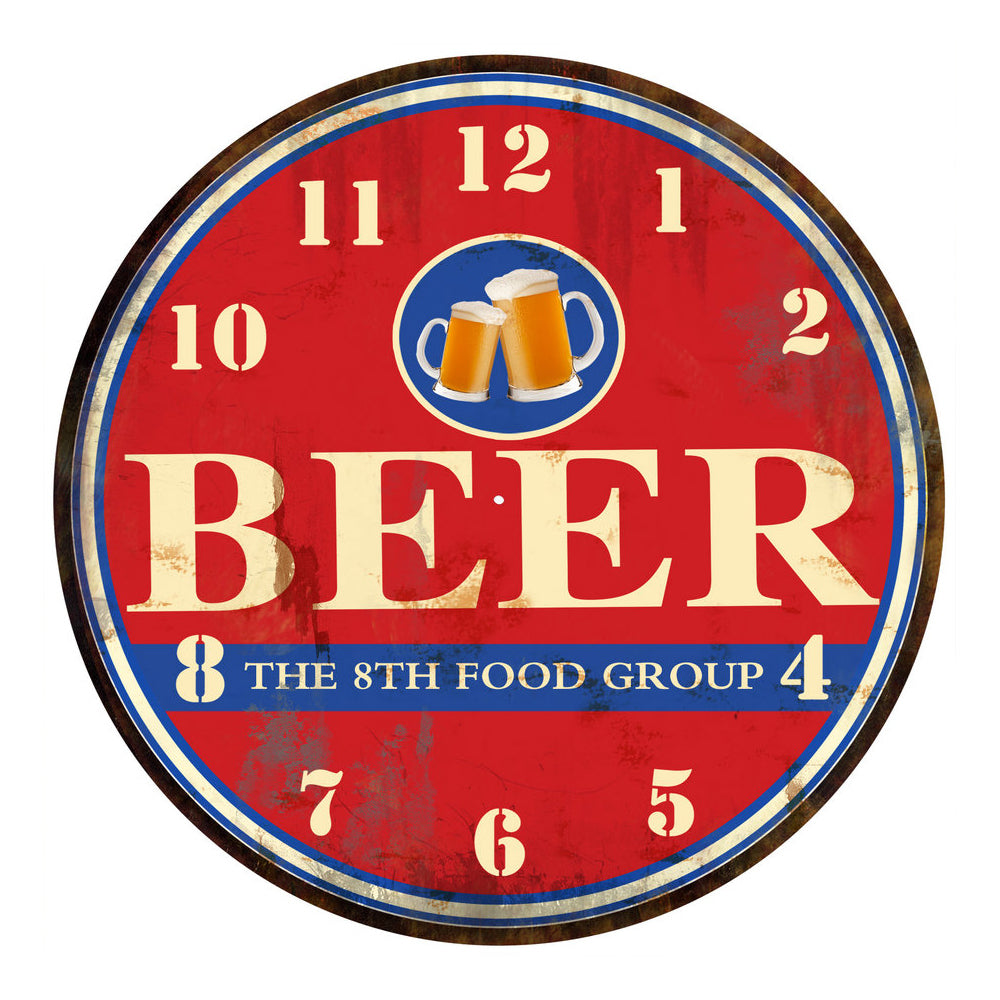 Beer 8th Food Group Glass Analogue Hanging Wall Clock 30cm Round Decor