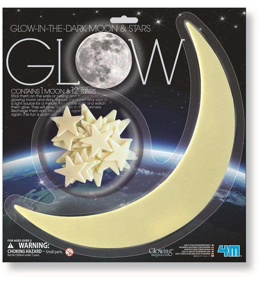 2PK 4M Glow in The Dark Moon & Stars w/ Adhesive Tape Kids Toy 8y+