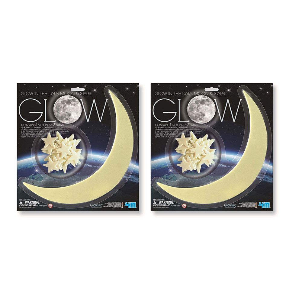 2PK 4M Glow in The Dark Moon & Stars w/ Adhesive Tape Kids Toy 8y+