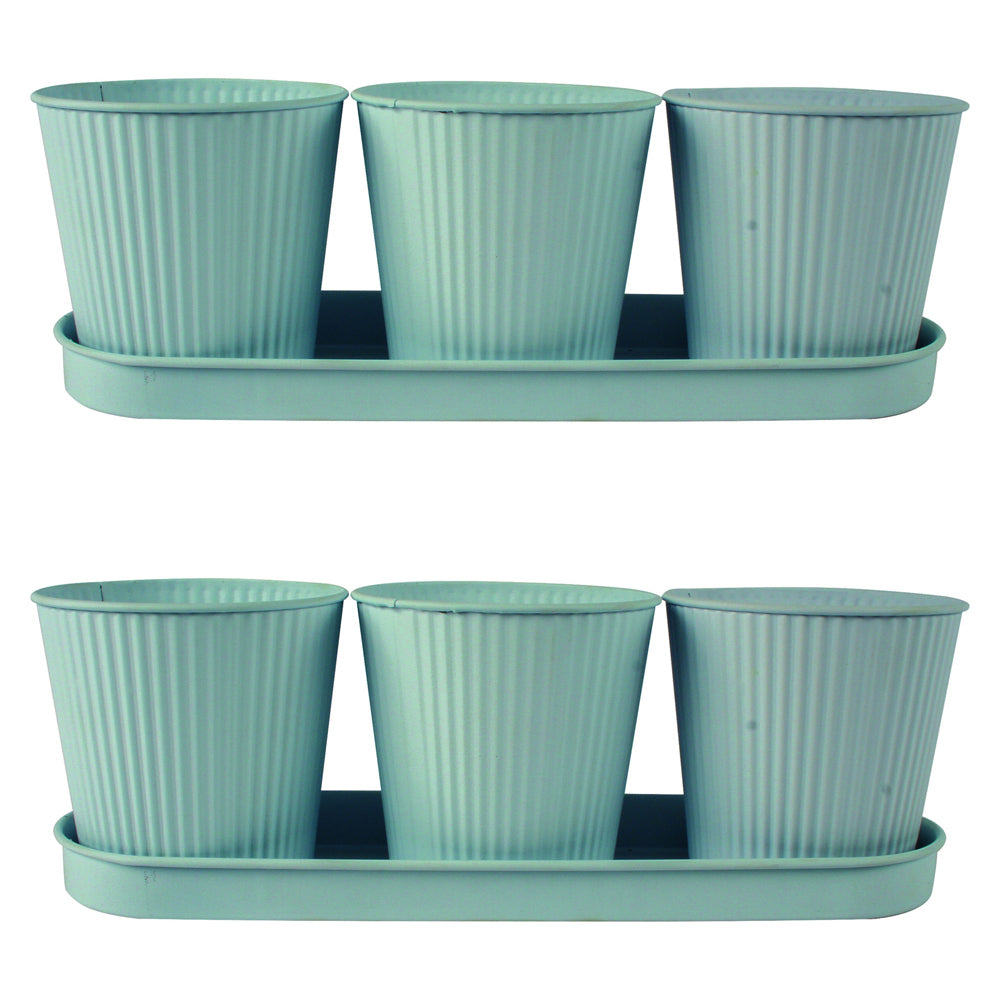 2PK Yard Master Maja Emboss 34cm 3 Plant Pot w/ Tray - White