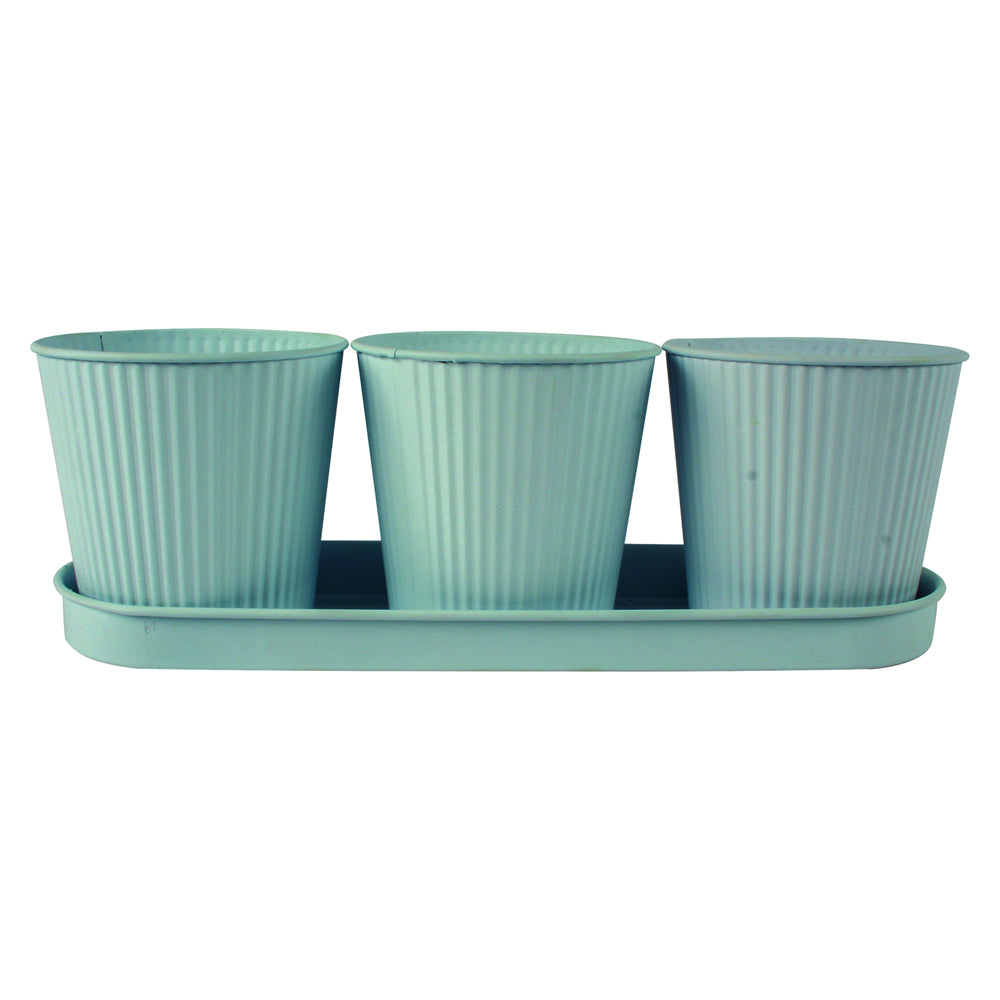 2PK Yard Master Maja Emboss 34cm 3 Plant Pot w/ Tray - White