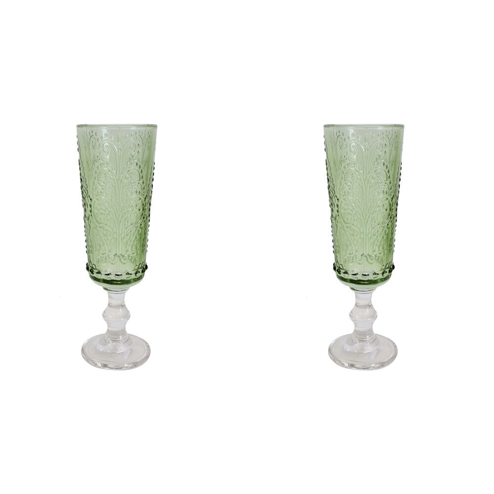 2PK LVD Stemmed 19cm Champagne Flute Glass Drinking Cup - Apple Green